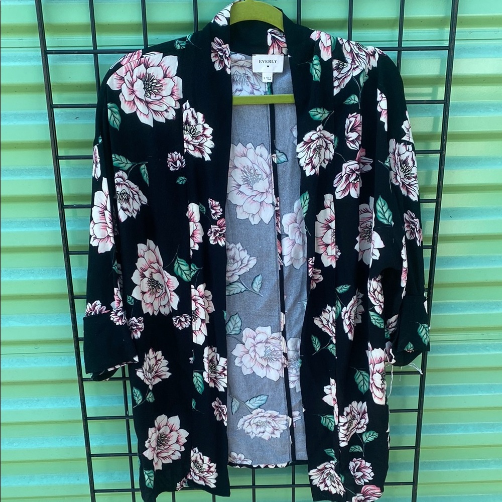 Everly Black and Pink Floral Cardigan Sweater